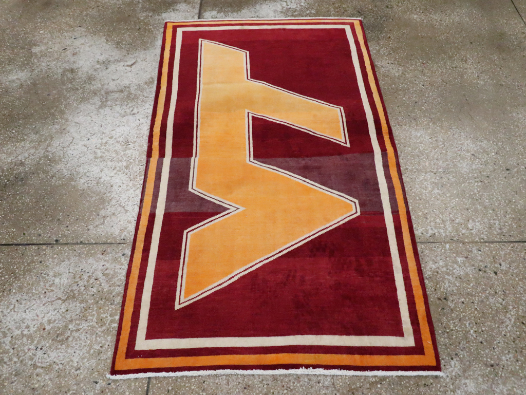 Vintage Persian Tabriz Throw Rug With Virginia Tech Logo (Pair: 1 of 2), No.29587 - Gsblank