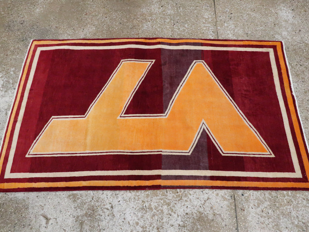 Vintage Persian Tabriz Throw Rug With Virginia Tech Logo (Pair: 1 of 2), No.29587 - Gsblank