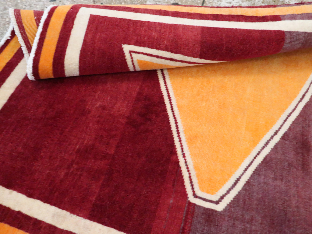 Vintage Persian Tabriz Throw Rug With Virginia Tech Logo (Pair: 1 of 2), No.29587 - Gsblank