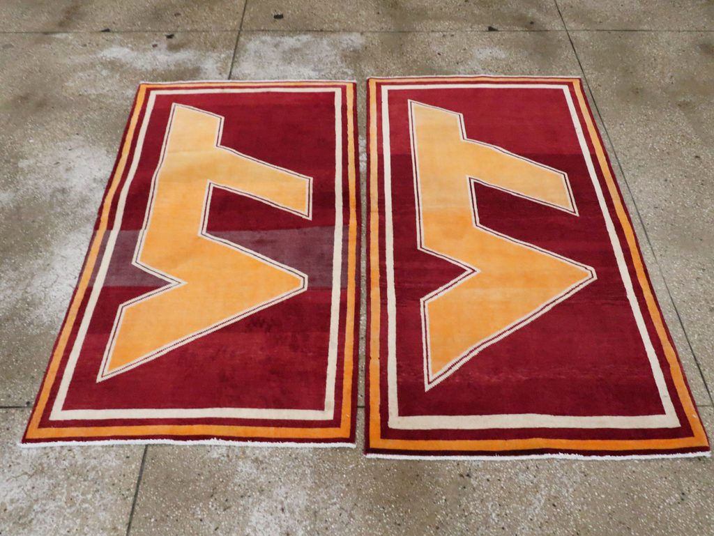 Vintage Persian Tabriz Throw Rug With Virginia Tech Logo (Pair: 1 of 2), No.29587 - Gsblank