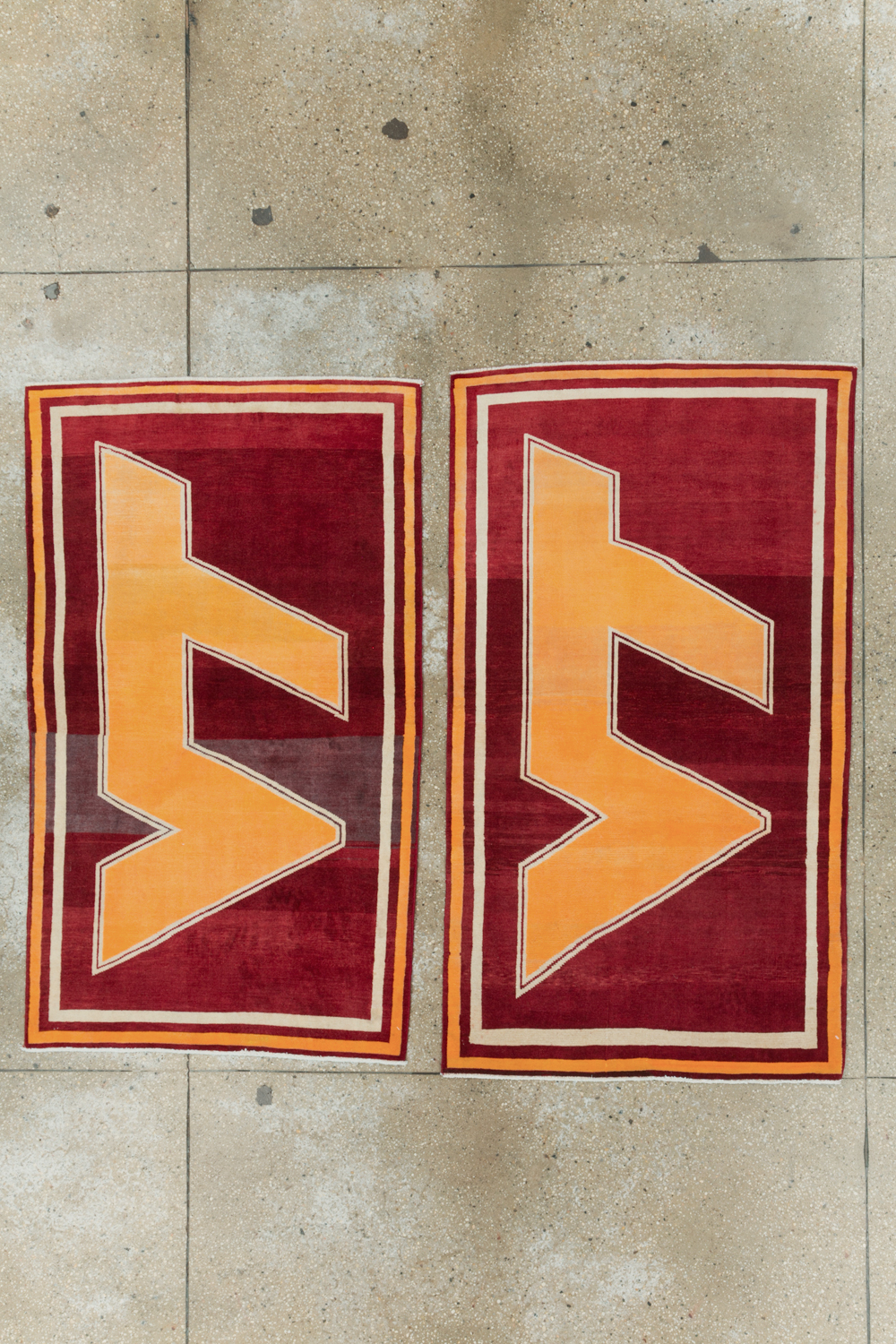 Vintage Persian Tabriz Throw Rug With Virginia Tech Logo (Pair: 1 of 2), No.29587 - Gsblank