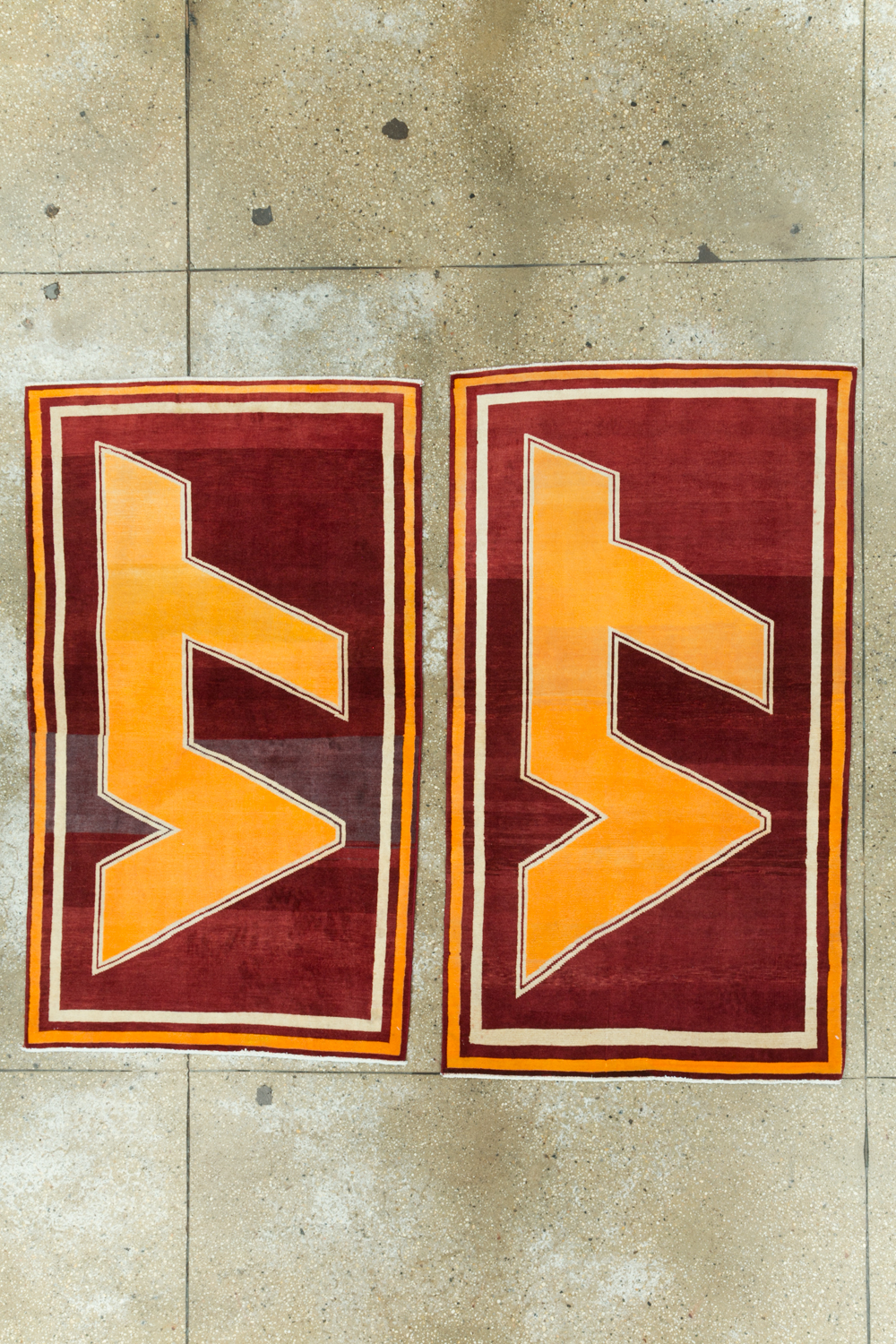 Vintage Persian Tabriz Throw Rug With Virginia Tech Logo (Pair: 2 of 2), No.29588 - Gsblank