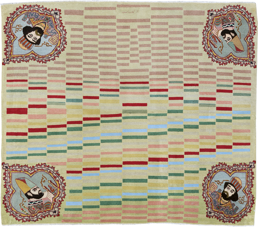 Vintage Persian Pictorial Tabriz Rug, No.29589 - Gsblank