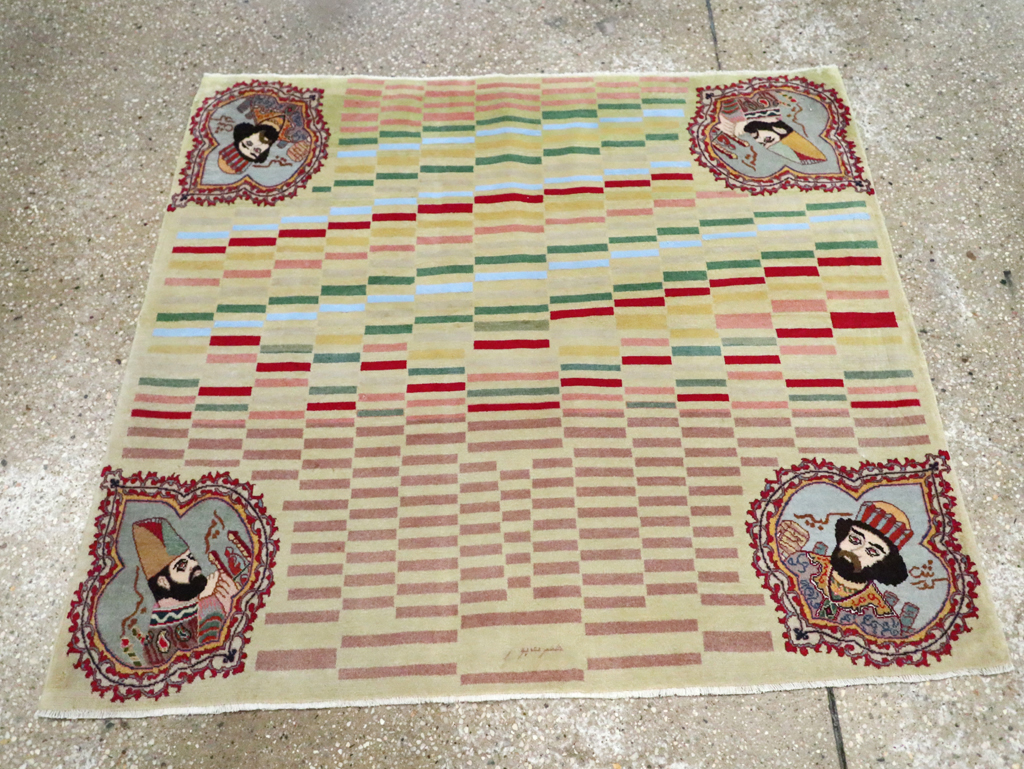 Vintage Persian Pictorial Tabriz Rug, No.29589 - Gsblank