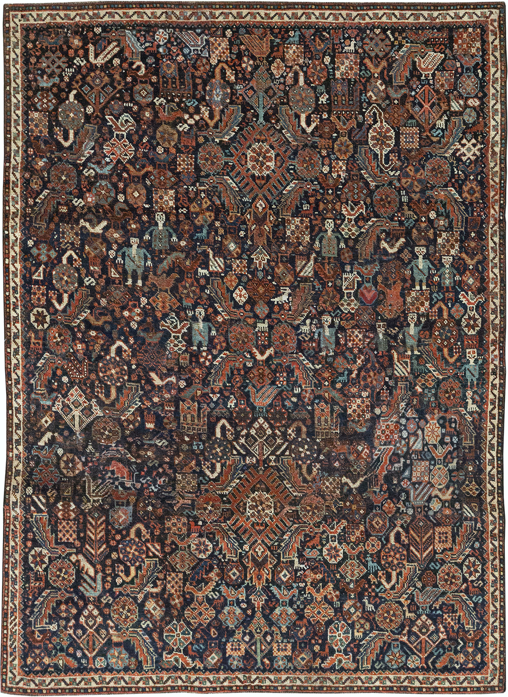 Antique Persian Shiraz Pictorial Accent Rug, No.29604 - Gsblank