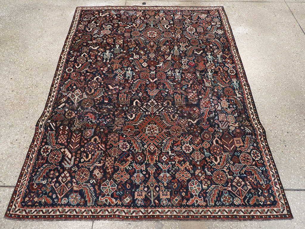 Antique Persian Shiraz Pictorial Accent Rug, No.29604 - Gsblank