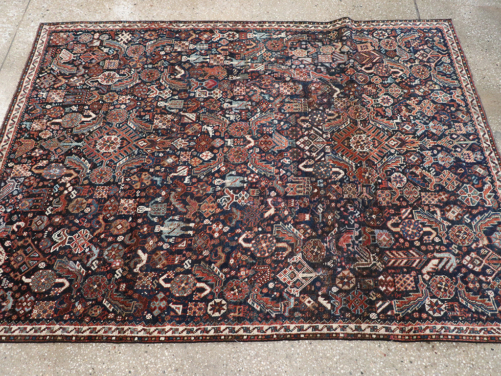 Antique Persian Shiraz Pictorial Accent Rug, No.29604 - Gsblank