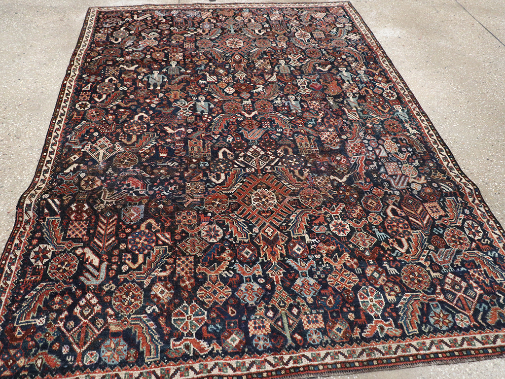 Antique Persian Shiraz Pictorial Accent Rug, No.29604 - Gsblank