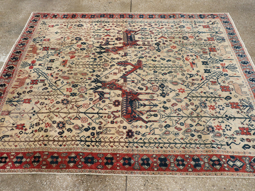 Vintage Persian Qashqai Pictorial Accent Rug, No.29608 - Gsblank