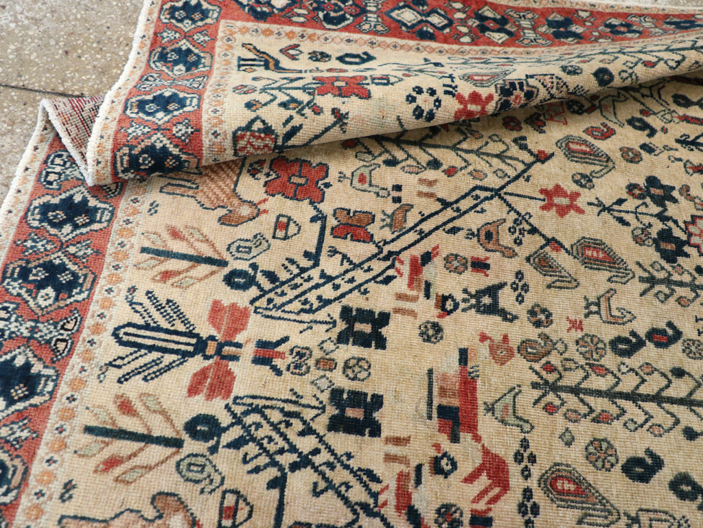 Vintage Persian Qashqai Pictorial Accent Rug, No.29608 - Gsblank