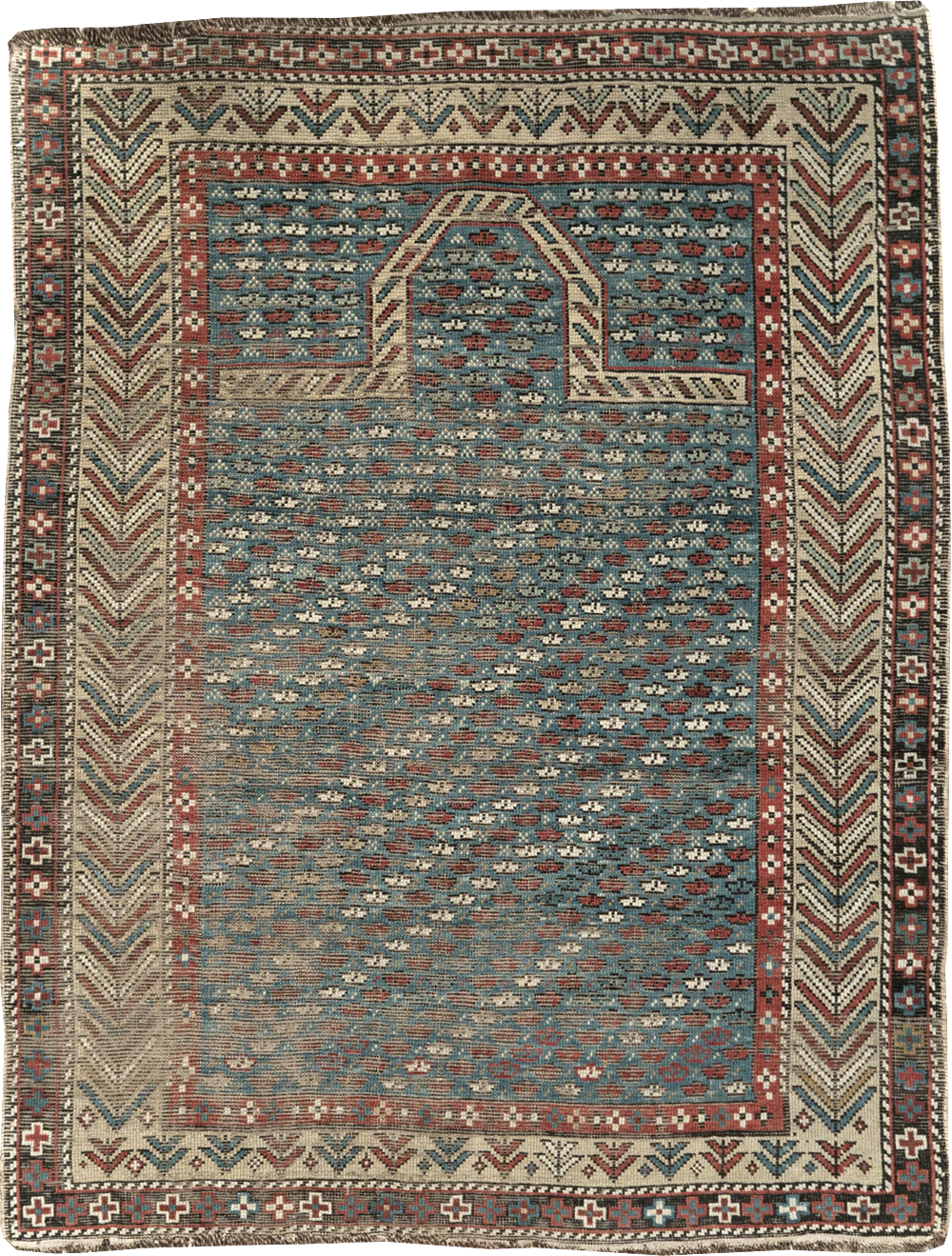Distressed Antique Caucasian Shirvan Throw Rug, No.29626 - Gsblank