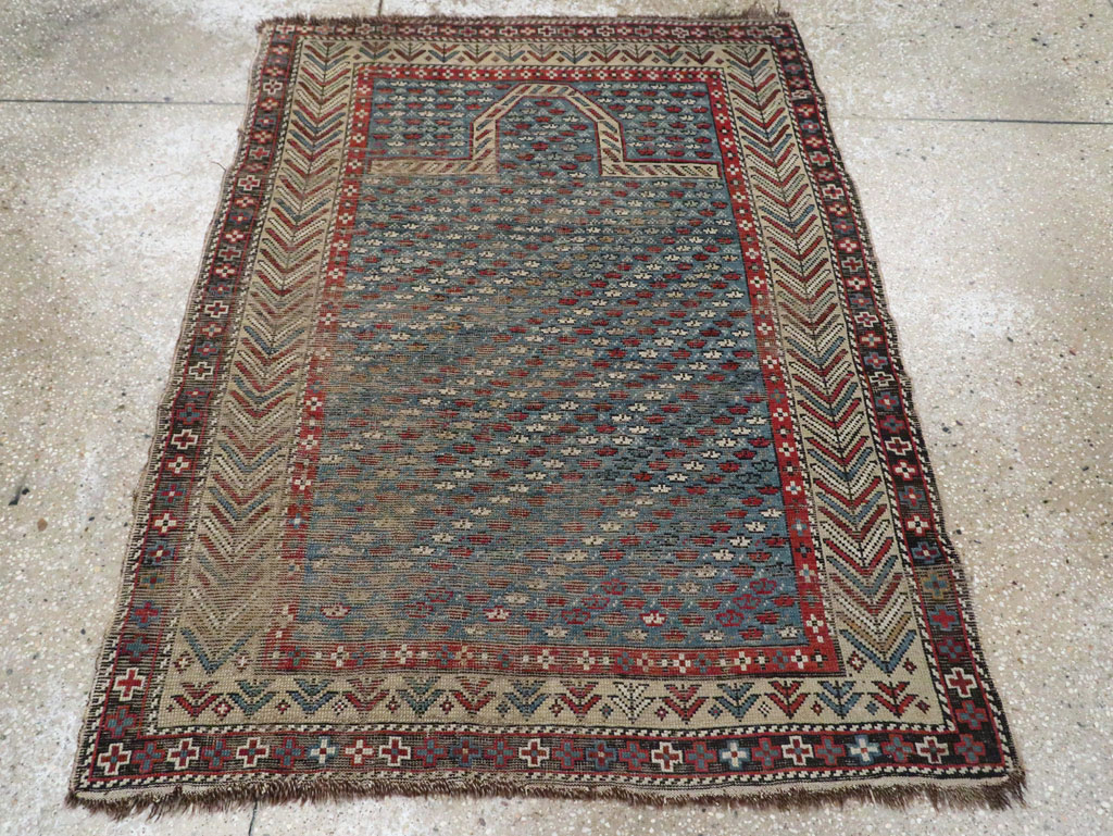 Distressed Antique Caucasian Shirvan Throw Rug, No.29626 - Gsblank