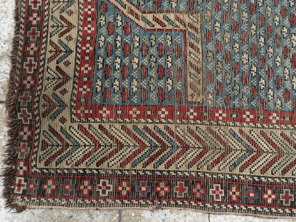 Distressed Antique Caucasian Shirvan Throw Rug, No.29626 - Gsblank