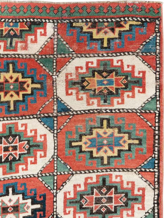Antique Caucasian Kazak Throw Rug, No.29632 - Gsblank