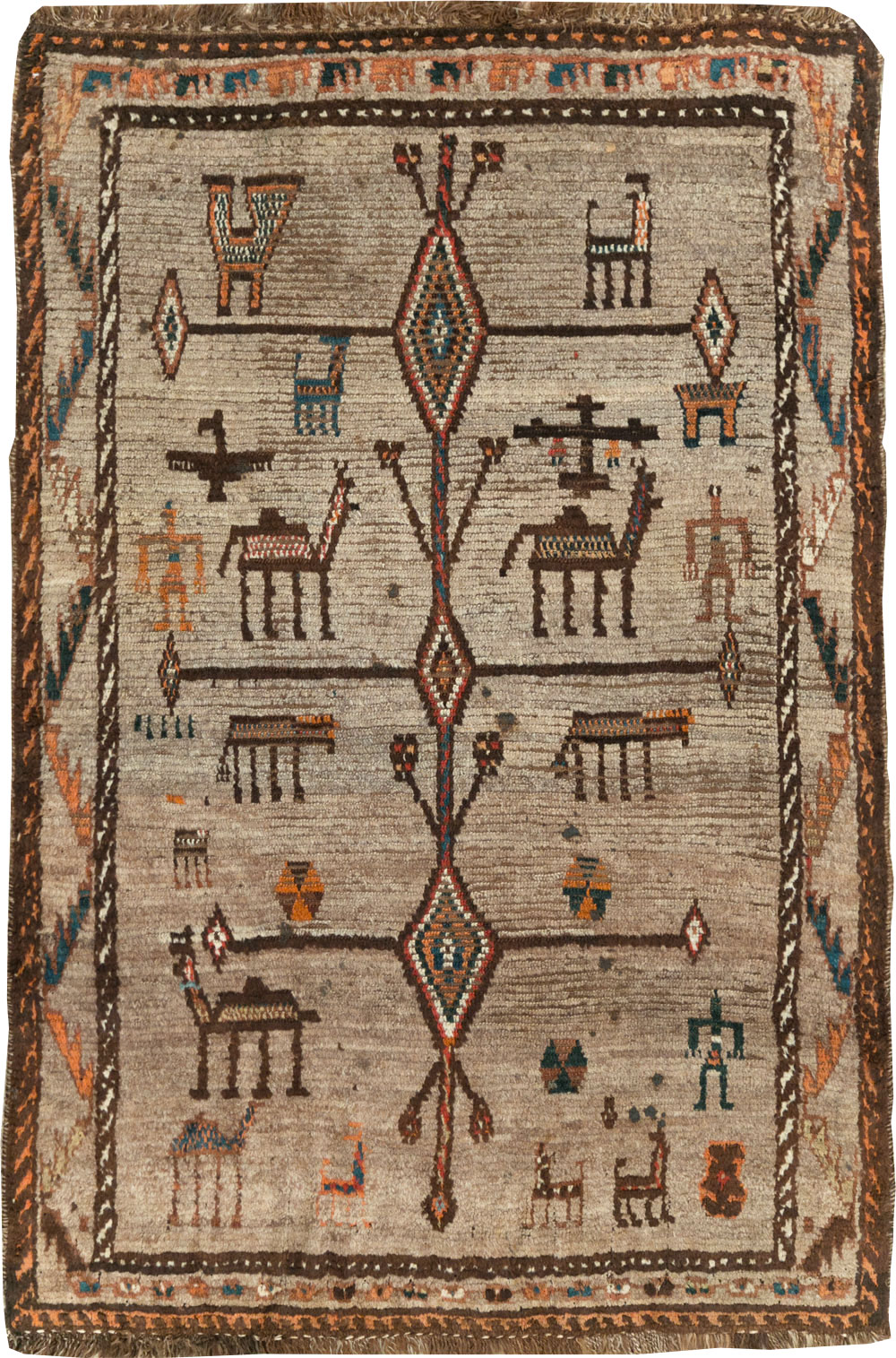Vintage Persian Gabbeh Pictorial Rug, No.29640 - Gsblank