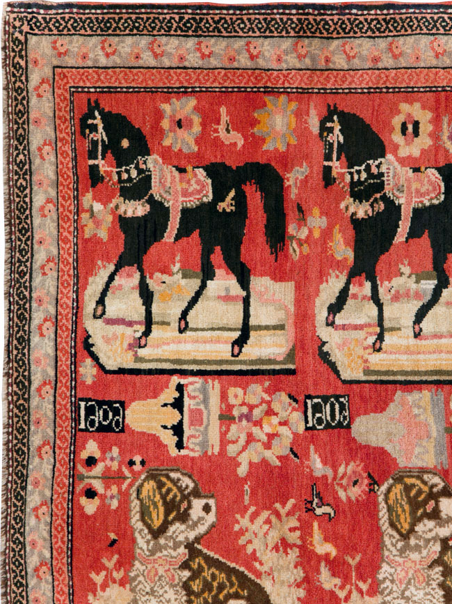 Vintage Pictorial Karabagh Rug, No.29651 - Gsblank