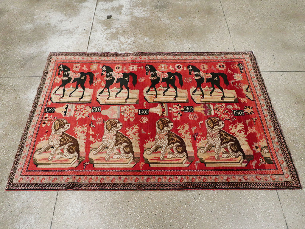 Vintage Pictorial Karabagh Rug, No.29651 - Gsblank