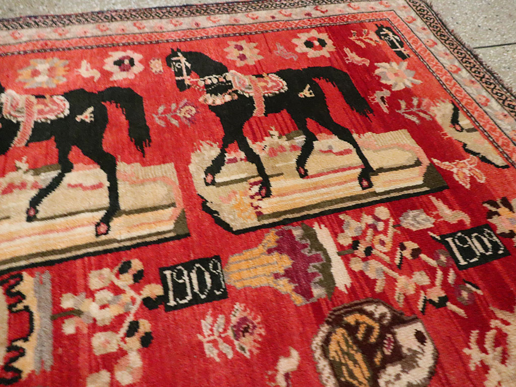 Vintage Pictorial Karabagh Rug, No.29651 - Gsblank