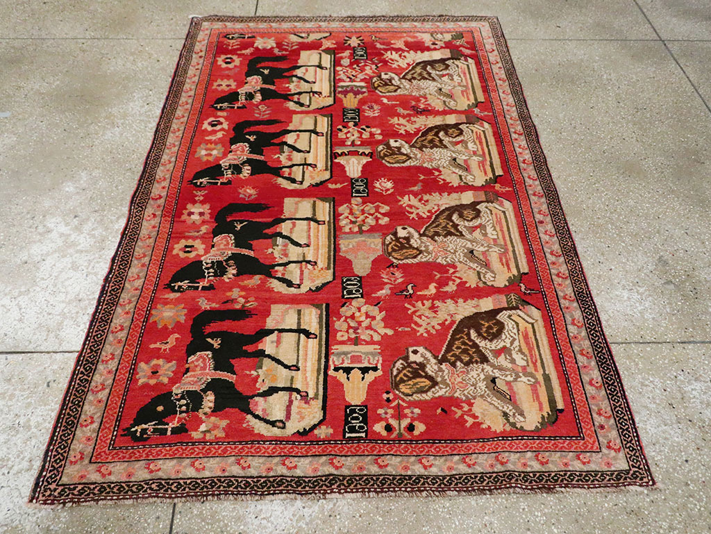 Vintage Pictorial Karabagh Rug, No.29651 - Gsblank