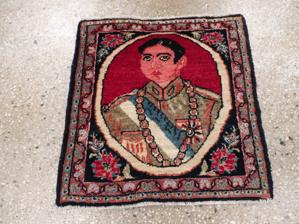 Vintage Persian Tabriz Pictorial Throw Rug, No.29686 - Gsblank