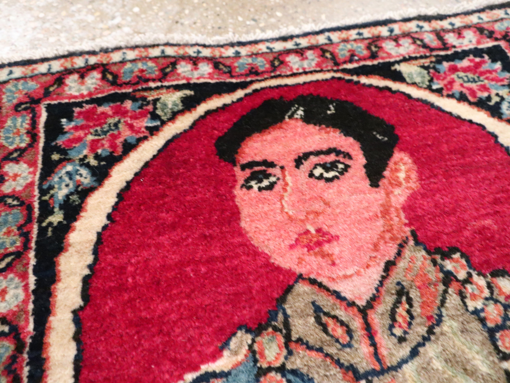 Vintage Persian Tabriz Pictorial Throw Rug, No.29686 - Gsblank