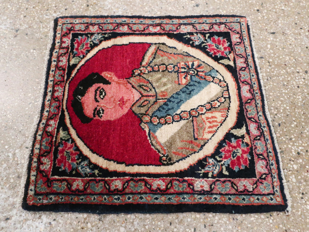 Vintage Persian Tabriz Pictorial Throw Rug, No.29686 - Gsblank