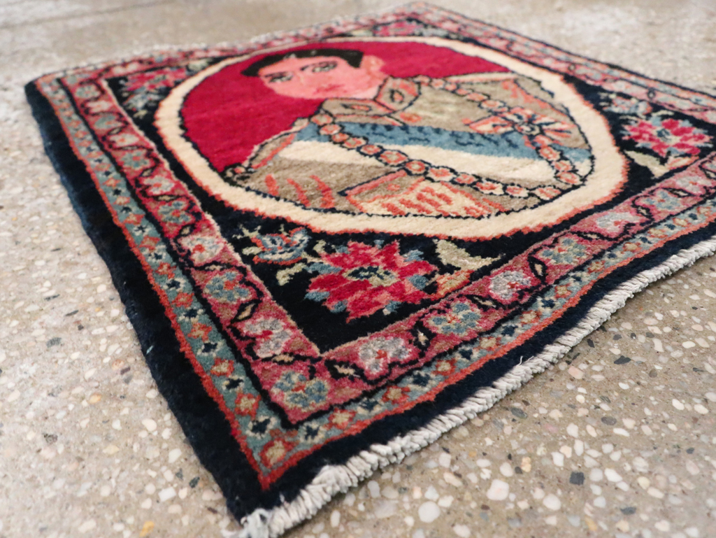 Vintage Persian Tabriz Pictorial Throw Rug, No.29686 - Gsblank