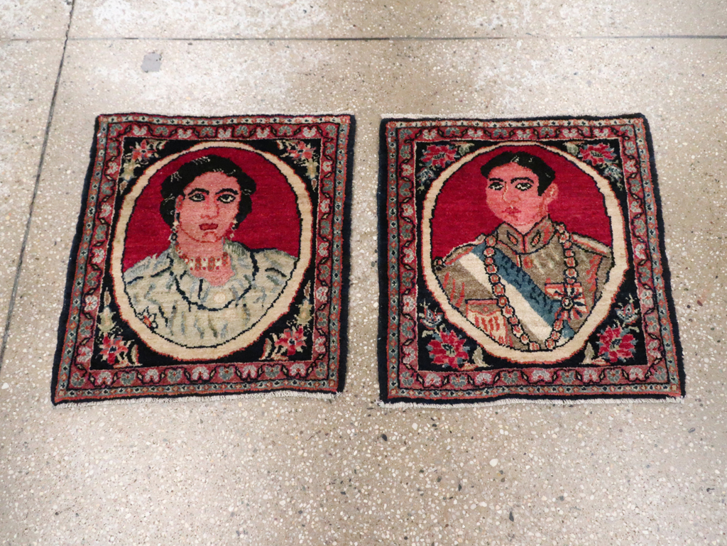 Vintage Persian Tabriz Pictorial Throw Rug, No.29686 - Gsblank