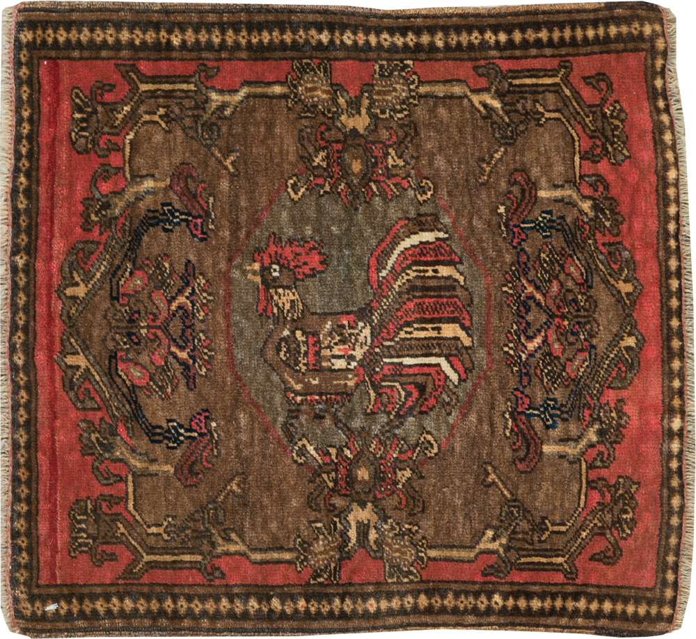 Antique Persian Malayer Pictorial Throw Rug, No.29687 - Gsblank