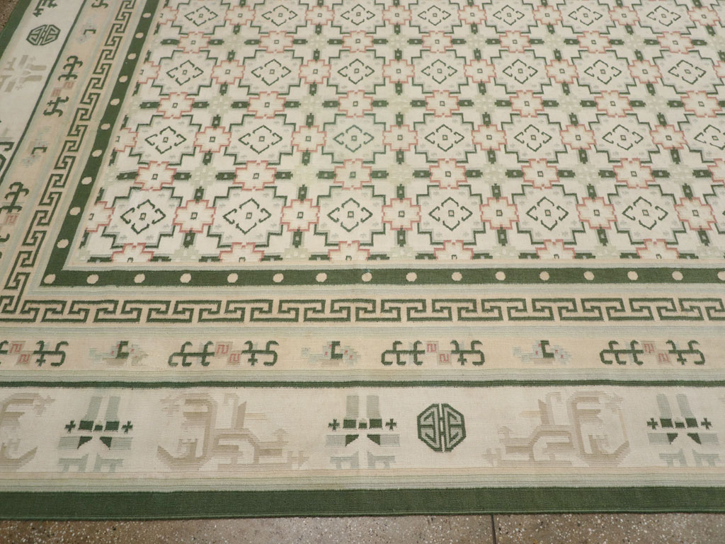 Large Vintage Indian Dhurrie Flatweave Carpet, No.29705 - Gsblank