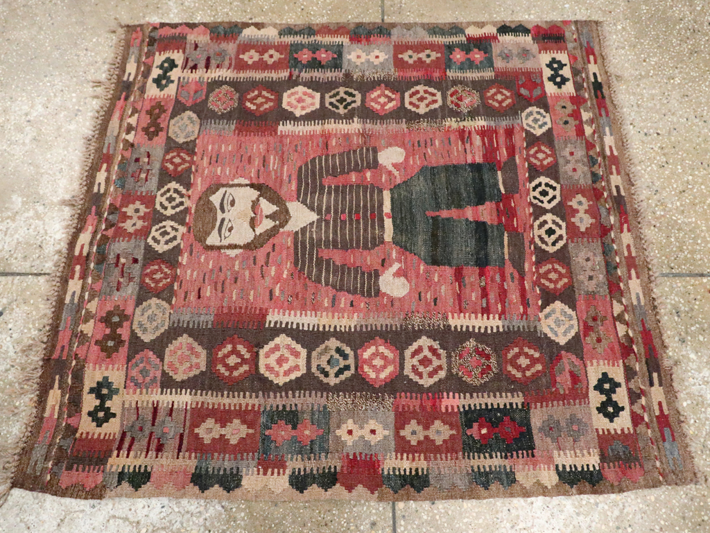 Vintage Turkish Pictorial Flatweave Kilim, No.29735 - Gsblank