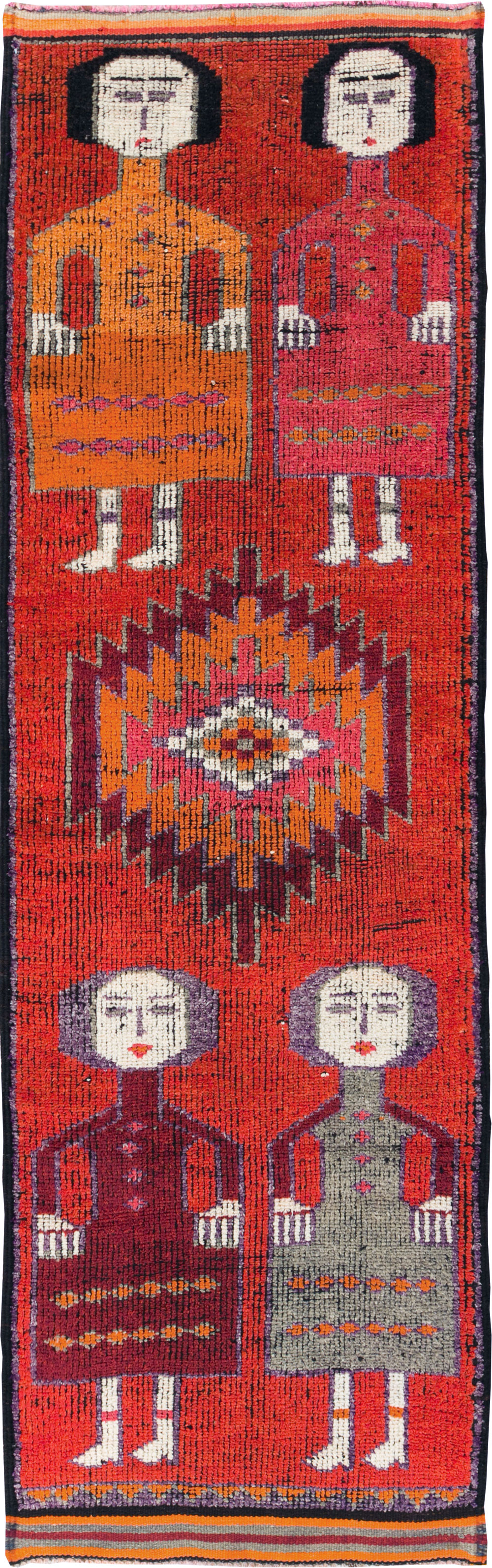 Vintage Turkish Anatolian Pictorial Runner, No.29757 - Gsblank