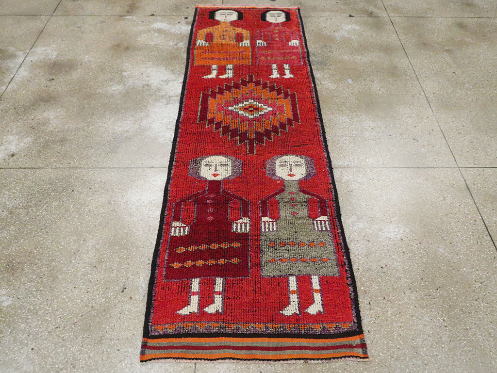 Vintage Turkish Anatolian Pictorial Runner, No.29757 - Gsblank