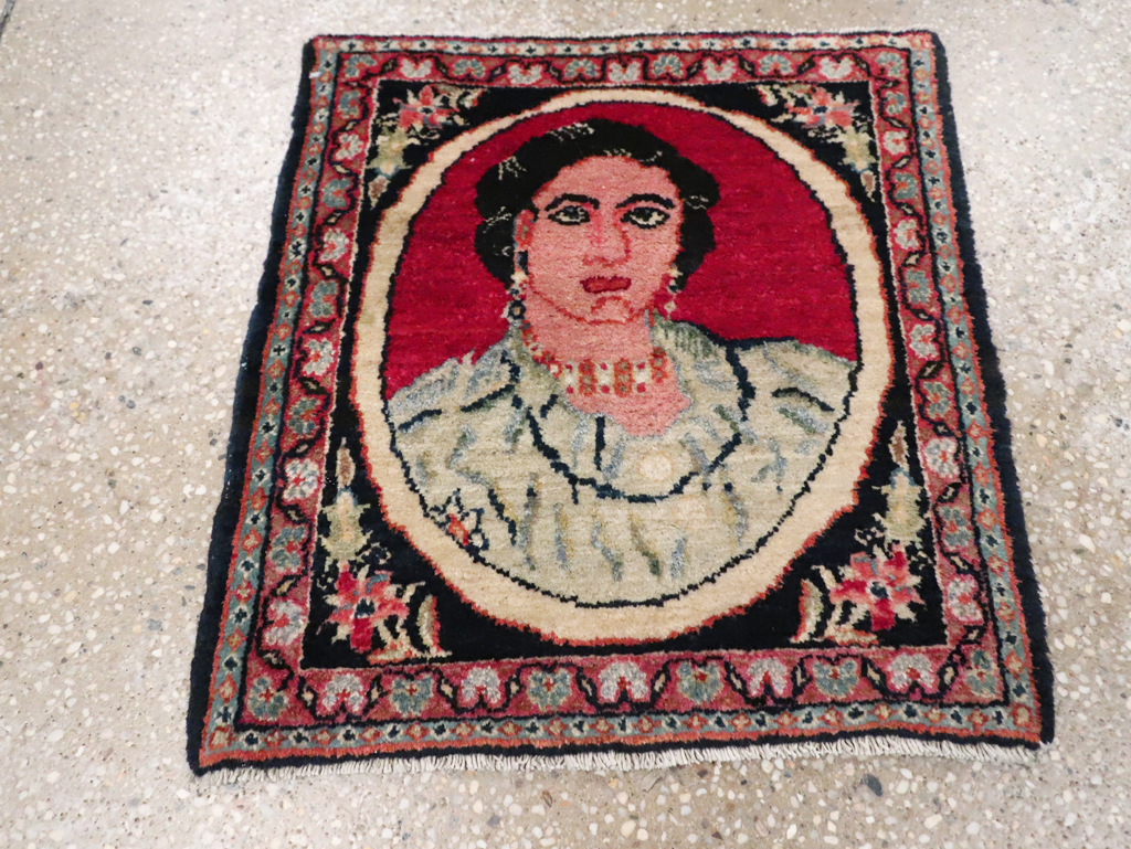 Vintage Persian Tabriz Pictorial Throw Rug, No.29766 - Gsblank