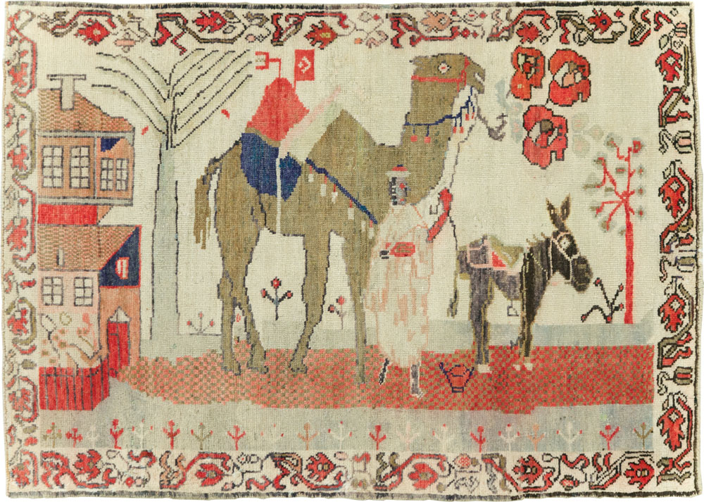Vintage Turkish Anatolian Pictorial Throw Rug, No.29767 - Gsblank