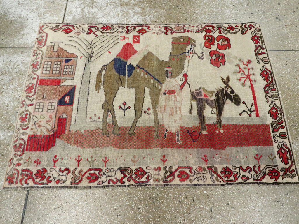 Vintage Turkish Anatolian Pictorial Throw Rug, No.29767 - Gsblank