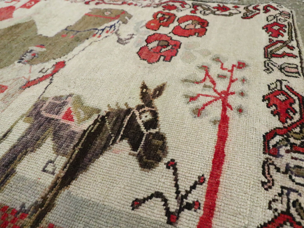 Vintage Turkish Anatolian Pictorial Throw Rug, No.29767 - Gsblank