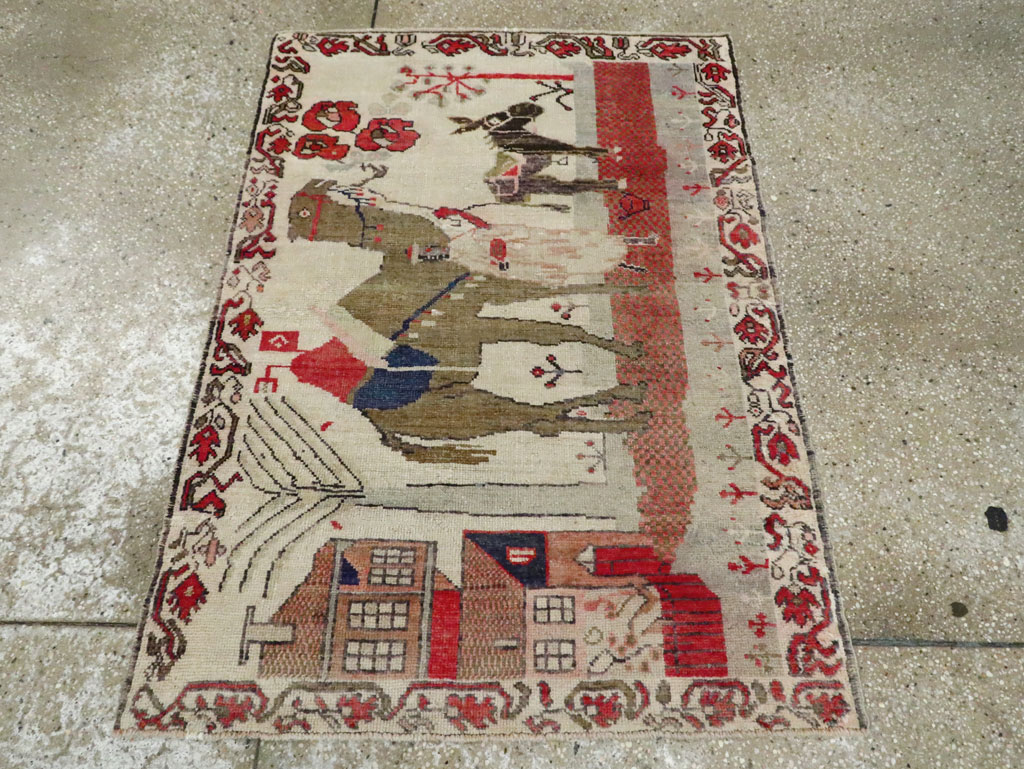 Vintage Turkish Anatolian Pictorial Throw Rug, No.29767 - Gsblank