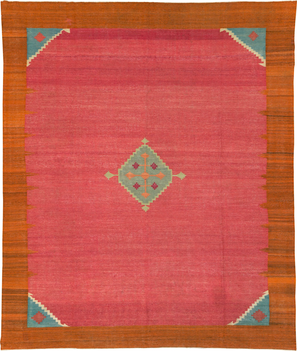 Antique Indian Flatweave Dhurrie Room Size Carpet, No.29772 - Gsblank