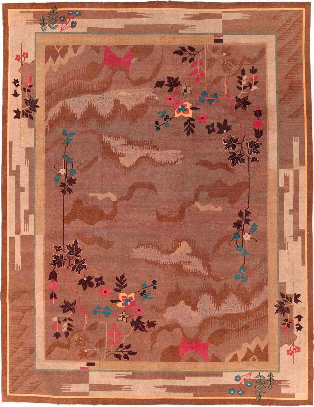 Chinese Art Deco Inspired Vintage Indian Carpet, No.29773 - Gsblank