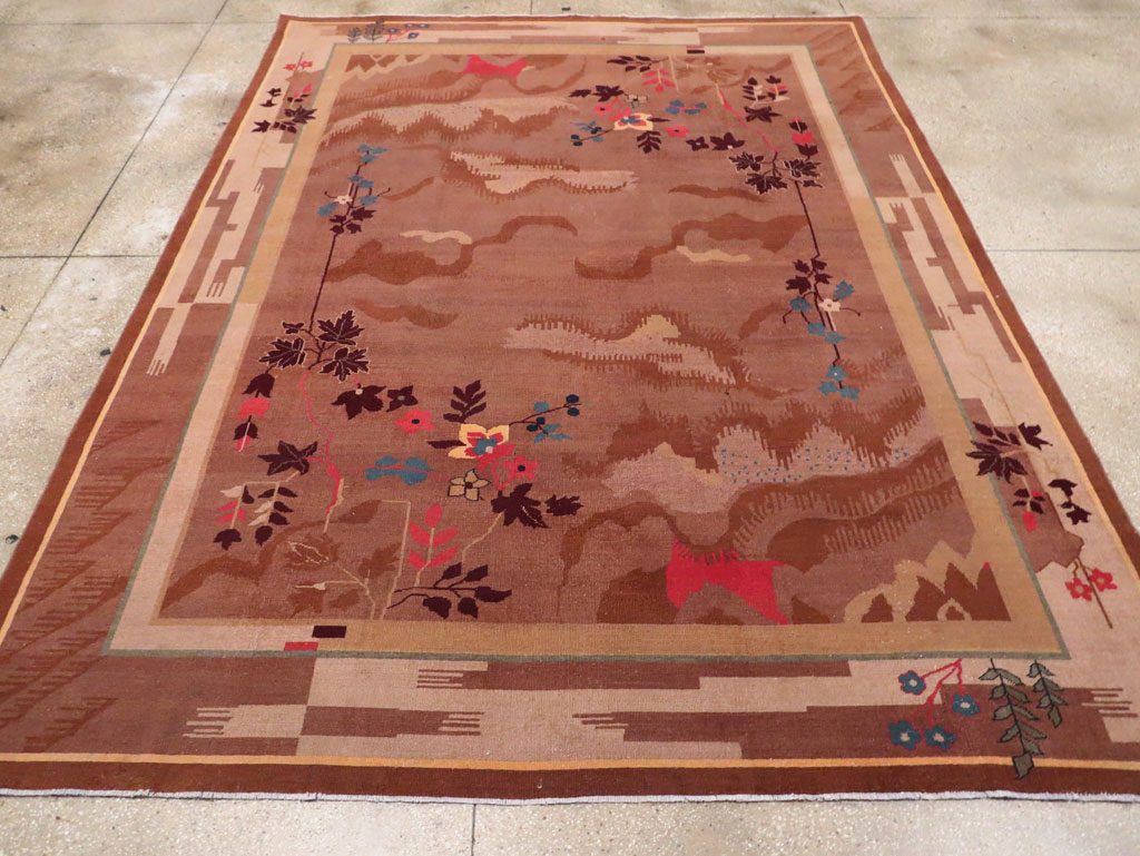 Chinese Art Deco Inspired Vintage Indian Carpet, No.29773 - Gsblank
