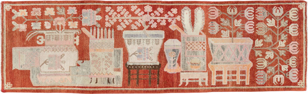 Vintage East Turkestan Pictorial Khotan Runner, No.29780 - Gsblank