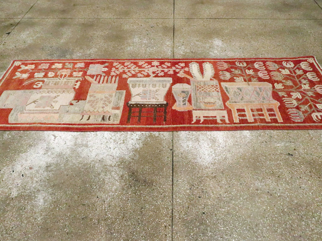 Vintage East Turkestan Pictorial Khotan Runner, No.29780 - Gsblank