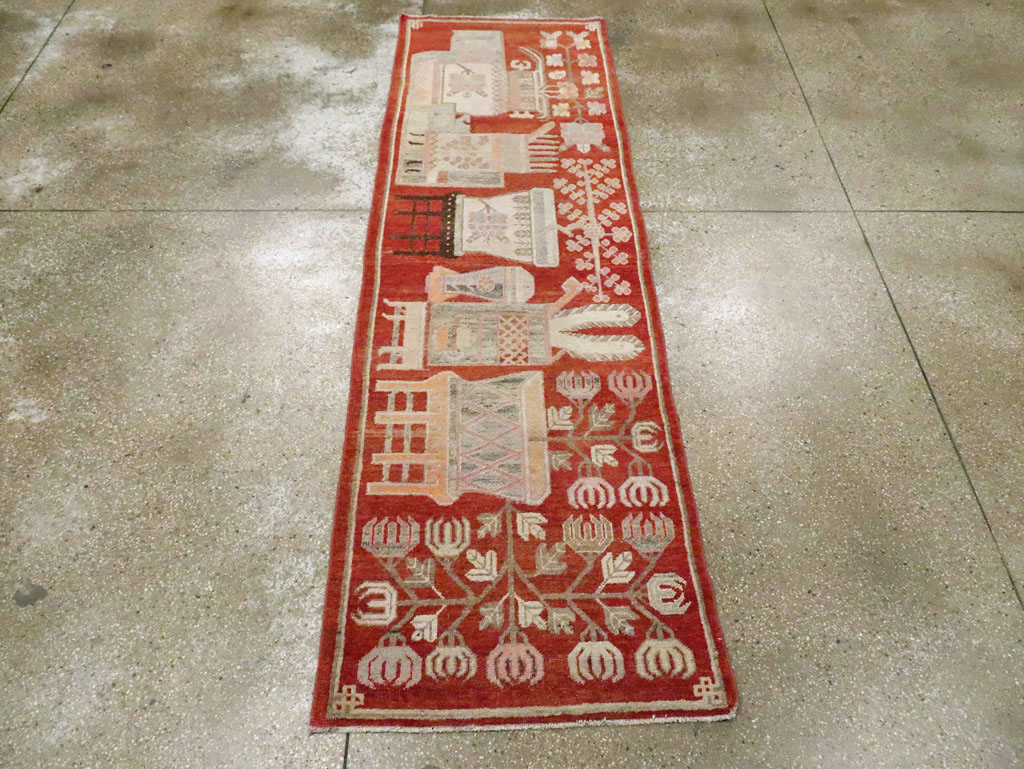 Vintage East Turkestan Pictorial Khotan Runner, No.29780 - Gsblank