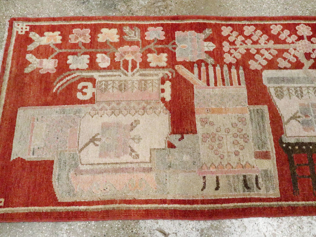 Vintage East Turkestan Pictorial Khotan Runner, No.29780 - Gsblank