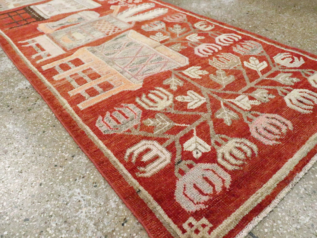 Vintage East Turkestan Pictorial Khotan Runner, No.29780 - Gsblank