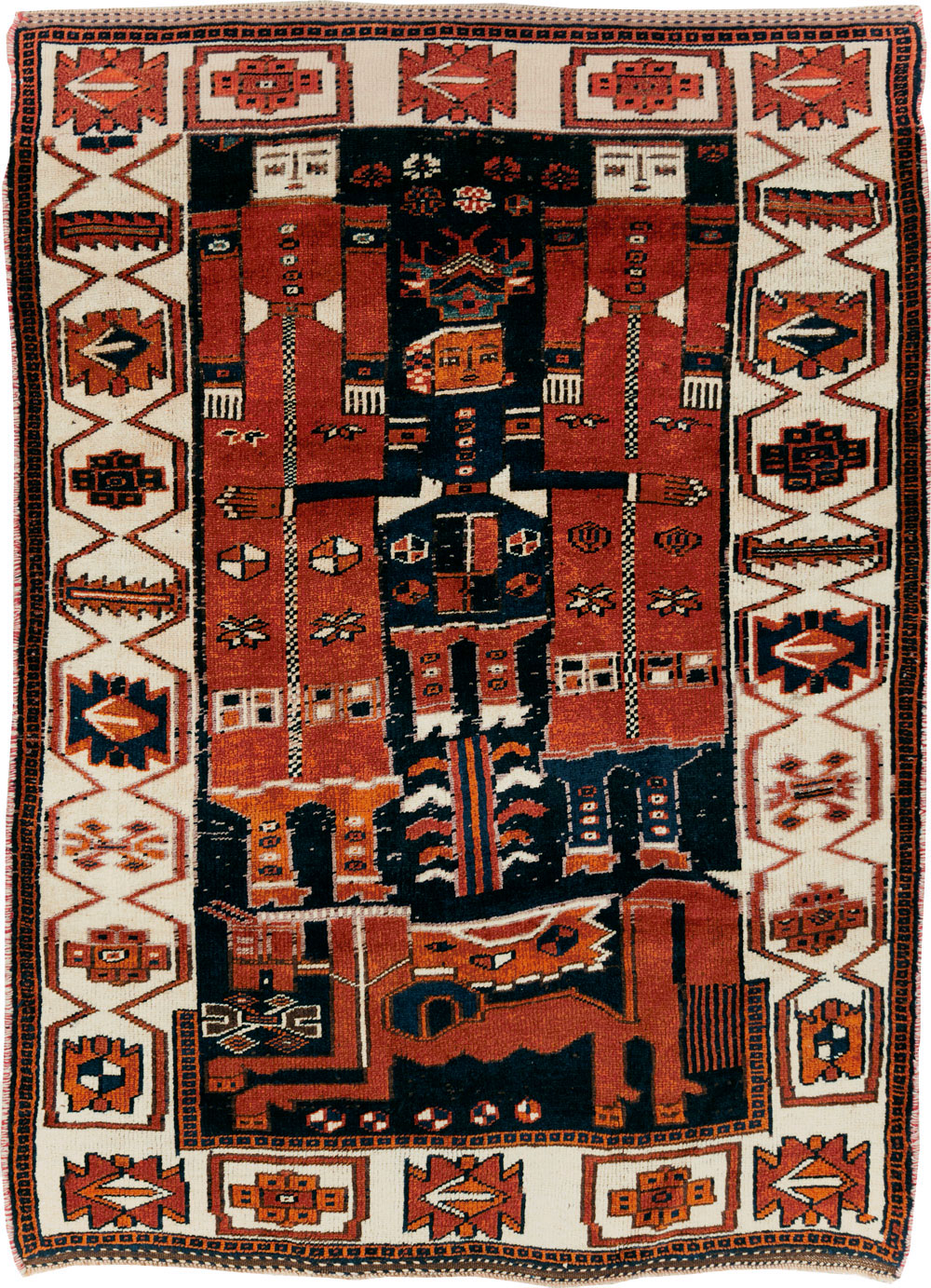 Vintage Persian Pictorial Bakhtiari Rug, No.30028 - Gsblank