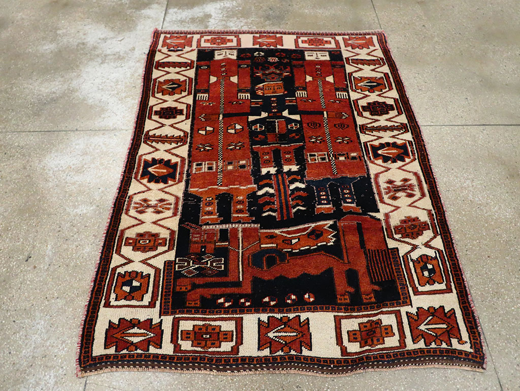 Vintage Persian Pictorial Bakhtiari Rug, No.30028 - Gsblank