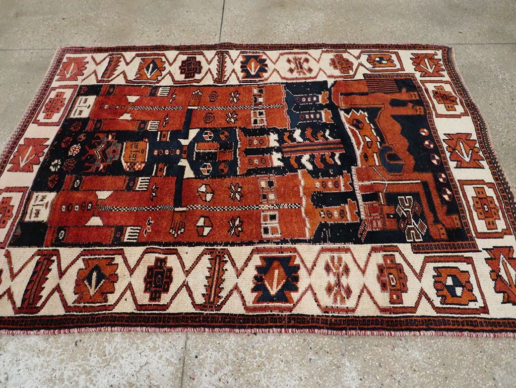 Vintage Persian Pictorial Bakhtiari Rug, No.30028 - Gsblank