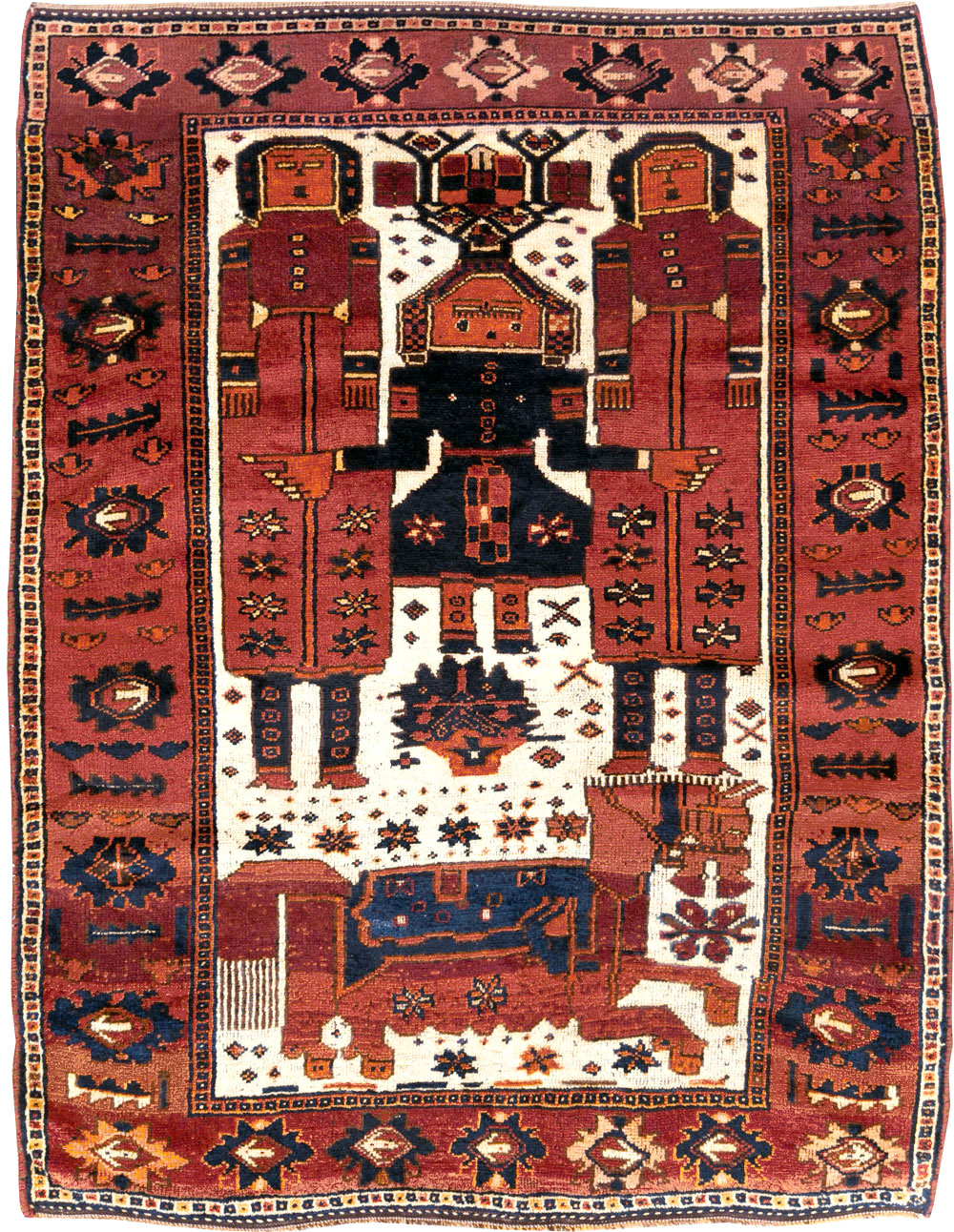 Vintage Persian Pictorial Bakhtiari Rug, No.30029 - Gsblank
